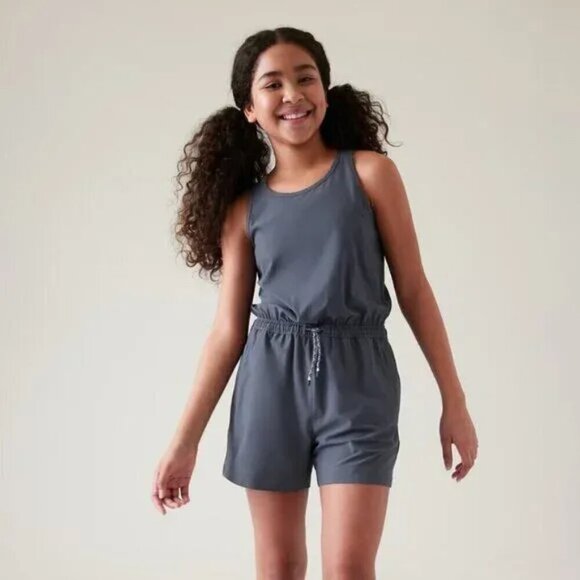 Athleta Girl Blue Active Sleeveless Romper XL 14 Athletic Activewear Casual Play - Picture 1 of 5
